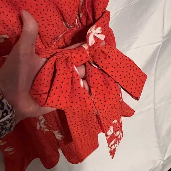 Sz S Ruffles & Floral & Dots Faux Wrap Front Challis Romper NWT - Picture 5 of 16